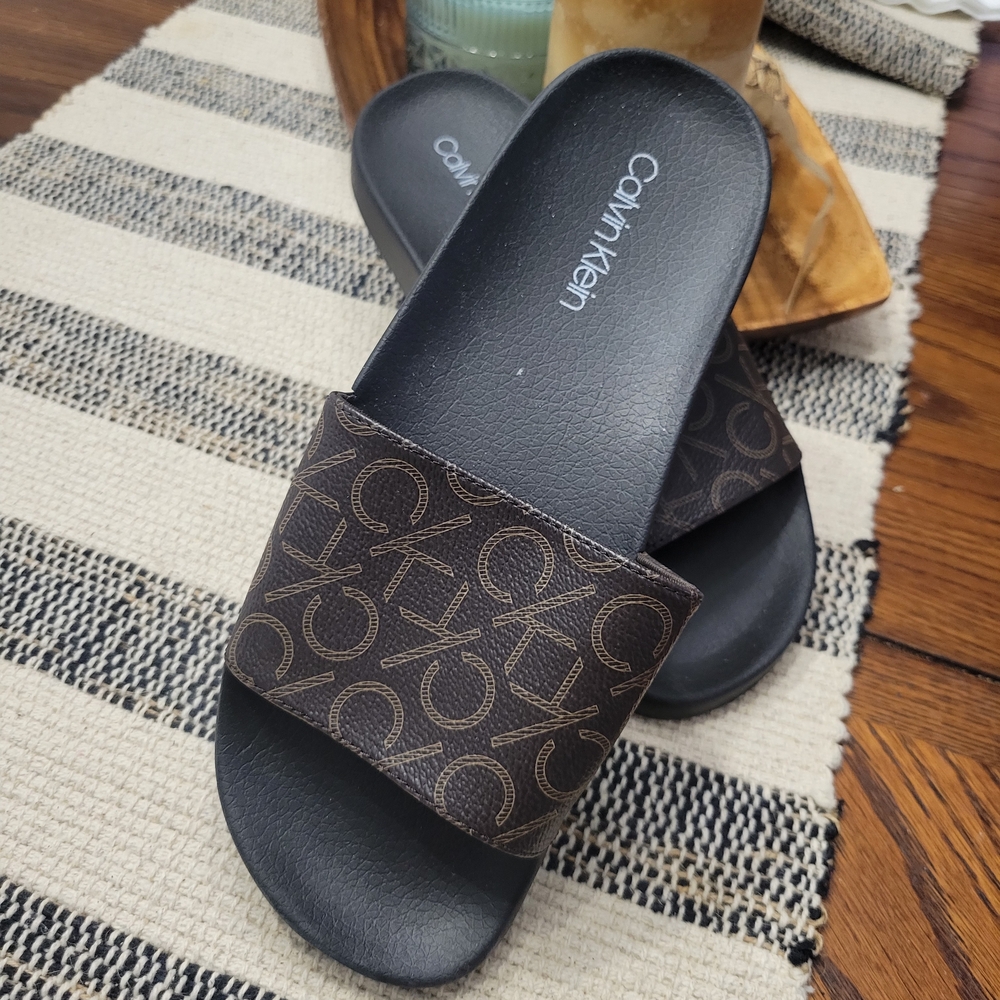Calvin Klein Brown Slide Sandals